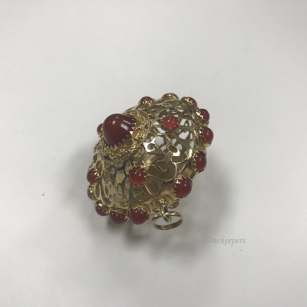 d085 Vintage Stunning 14k Yellow Gold Disc Shaped Filigree Pendant Carnelian