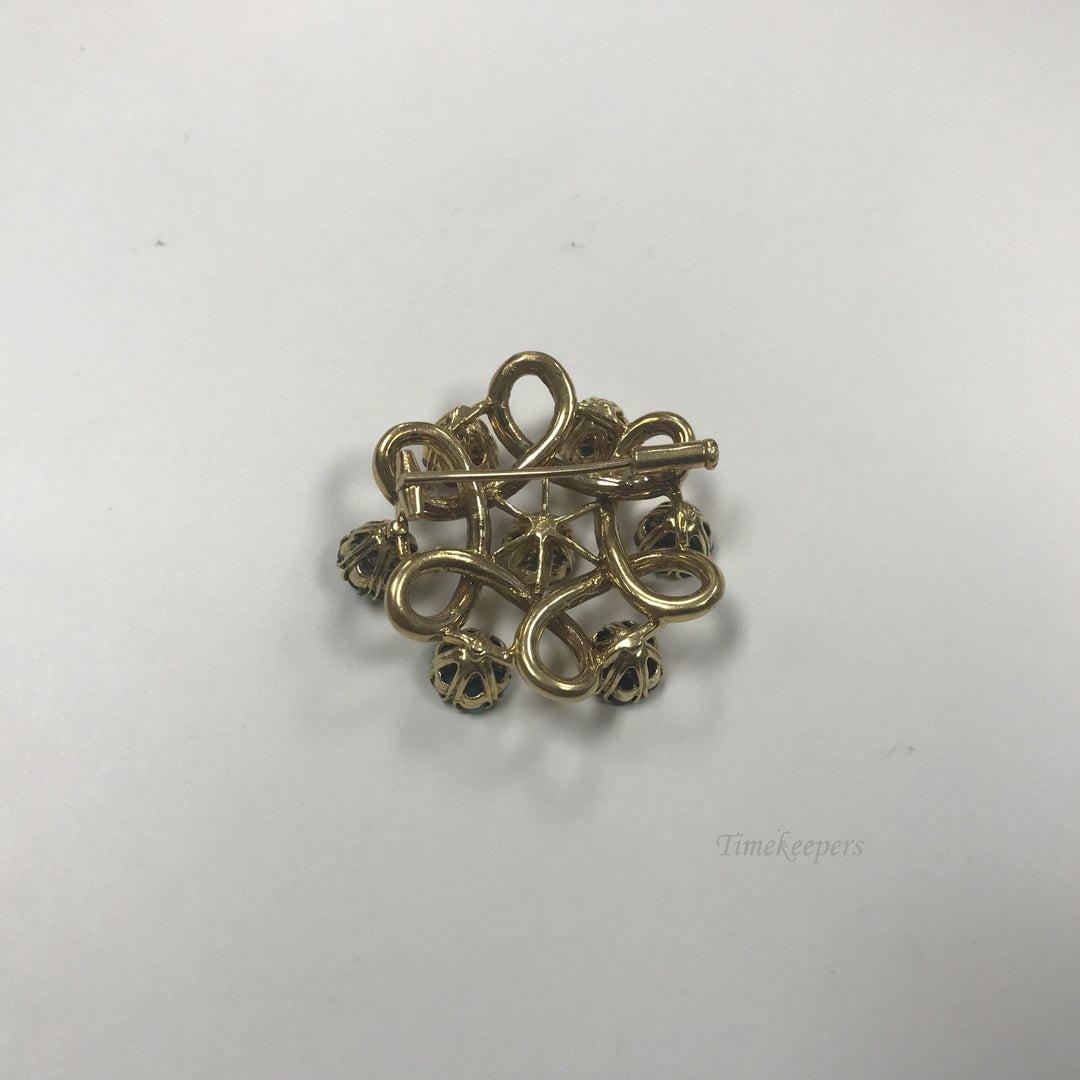 d090 Antique 18k Yellow Gold Flower Brooch Emerald Ruby Sapphire Turquoise Stone