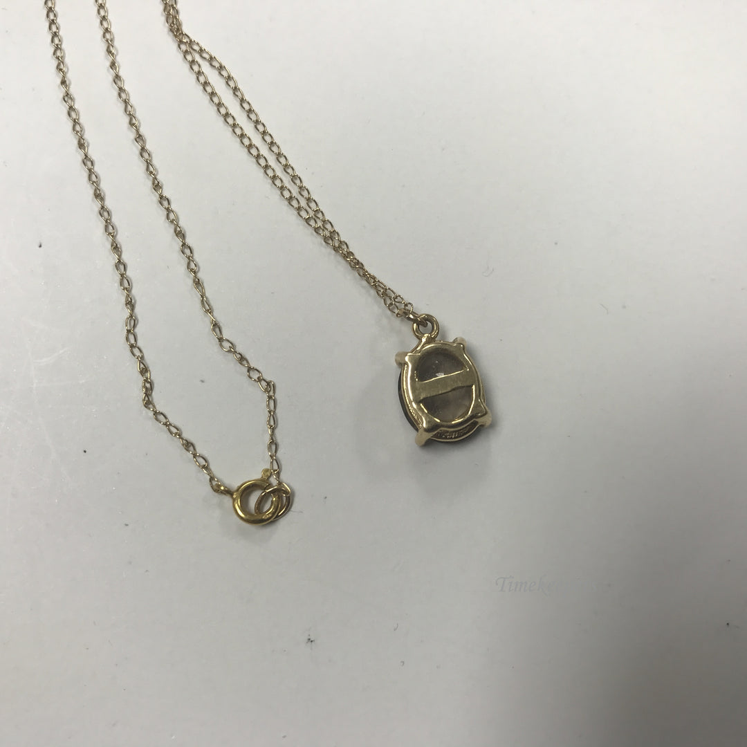 d095 Vintage 14k Yellow Gold Oval Stone Charm Pendant 17" Chain 10K Necklace