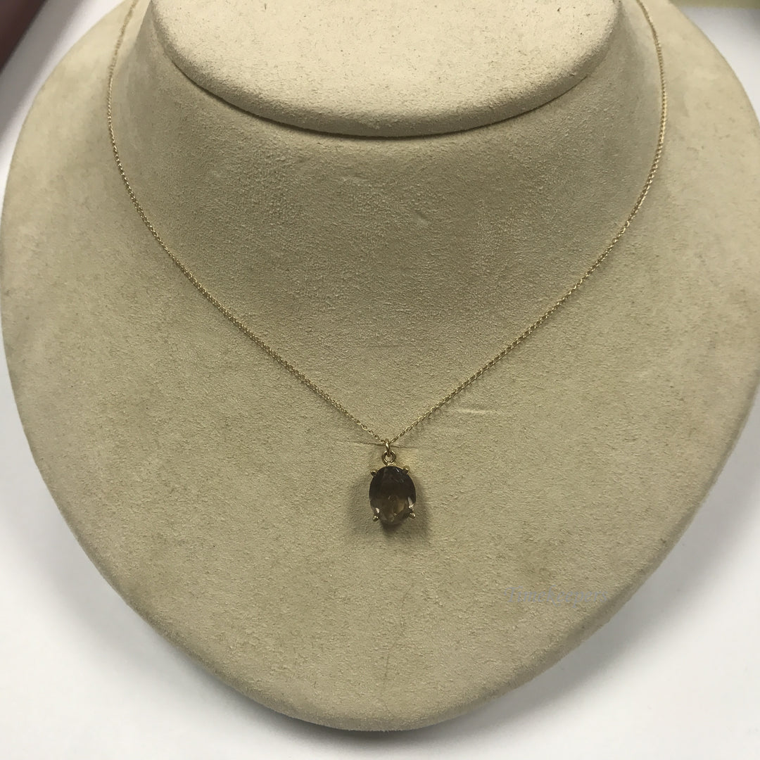 d095 Vintage 14k Yellow Gold Oval Stone Charm Pendant 17" Chain 10K Necklace