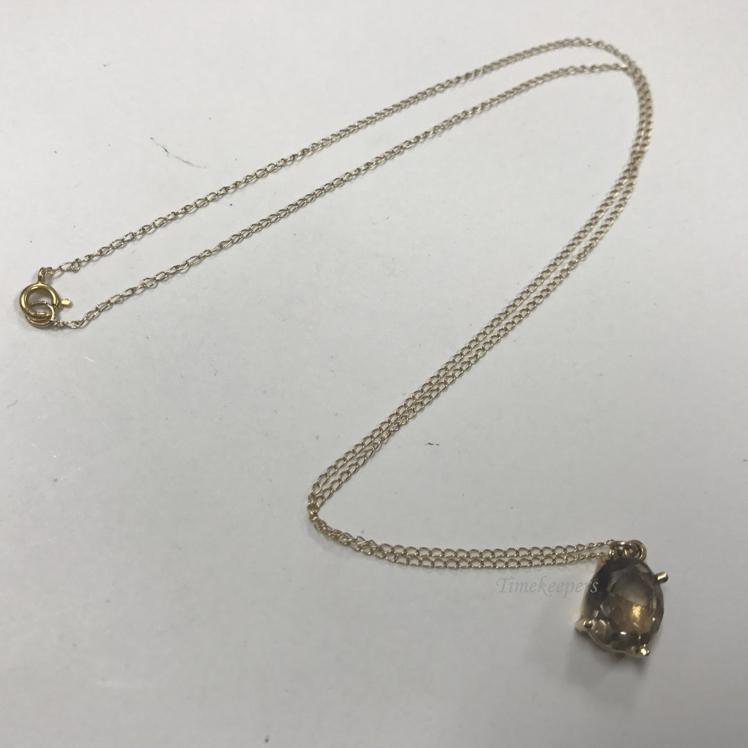 d095 Vintage 14k Yellow Gold Oval Stone Charm Pendant 17" Chain 10K Necklace