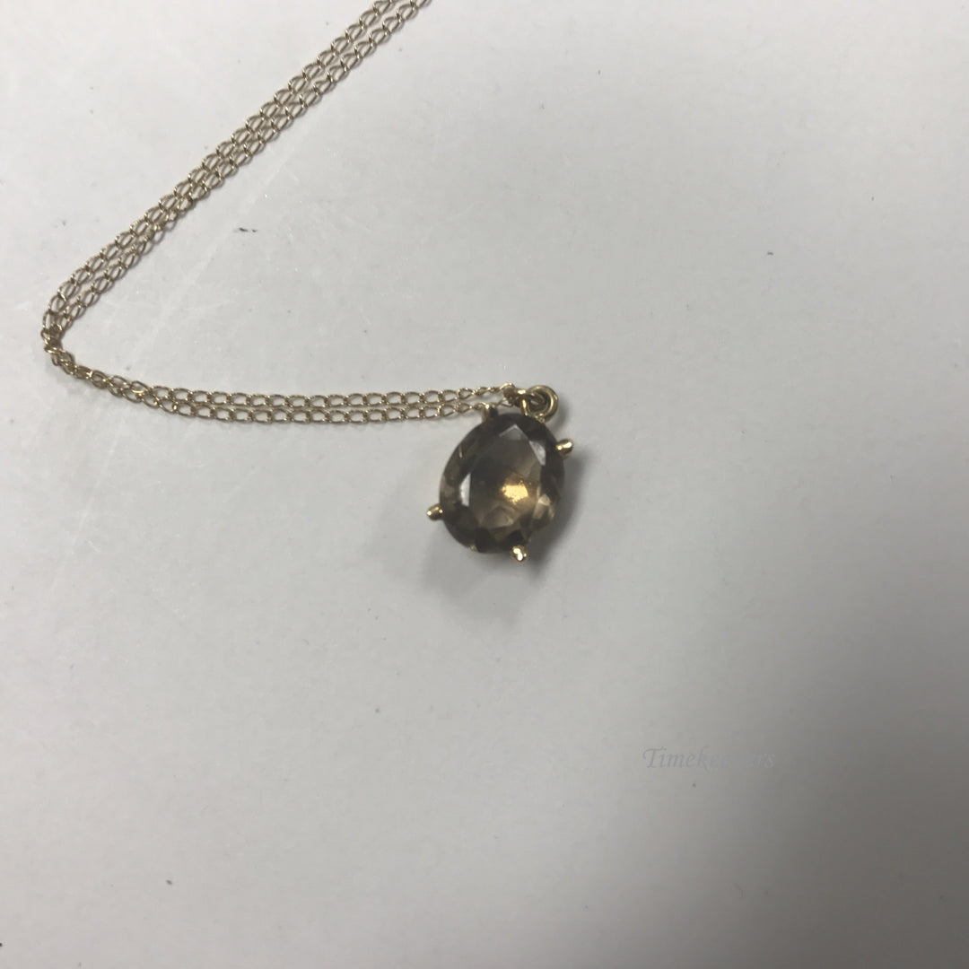 d095 Vintage 14k Yellow Gold Oval Stone Charm Pendant 17" Chain 10K Necklace