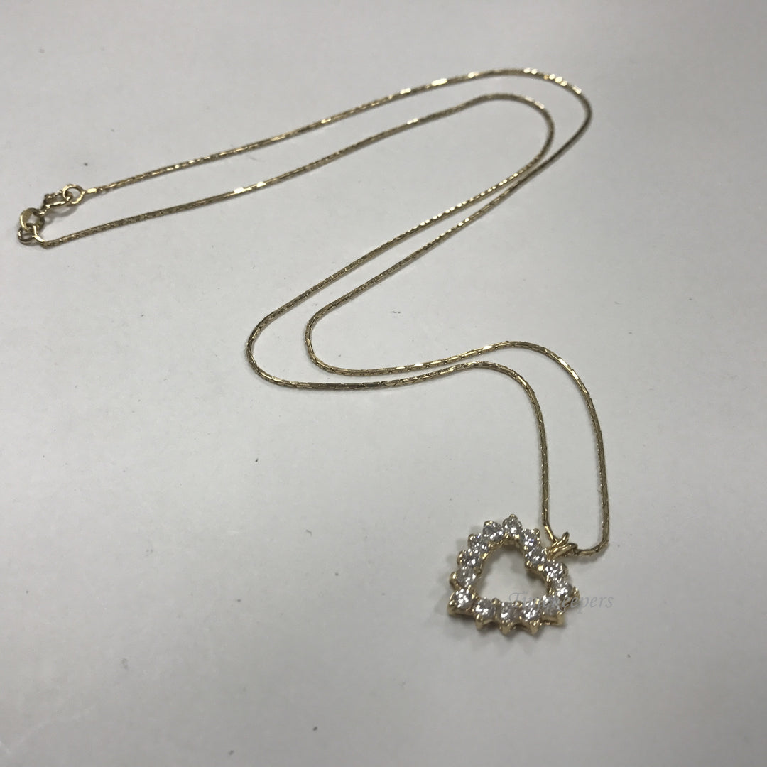 d103 Vintage 14K Yellow Gold Diamond Heart Pendant 22" Chain Necklace