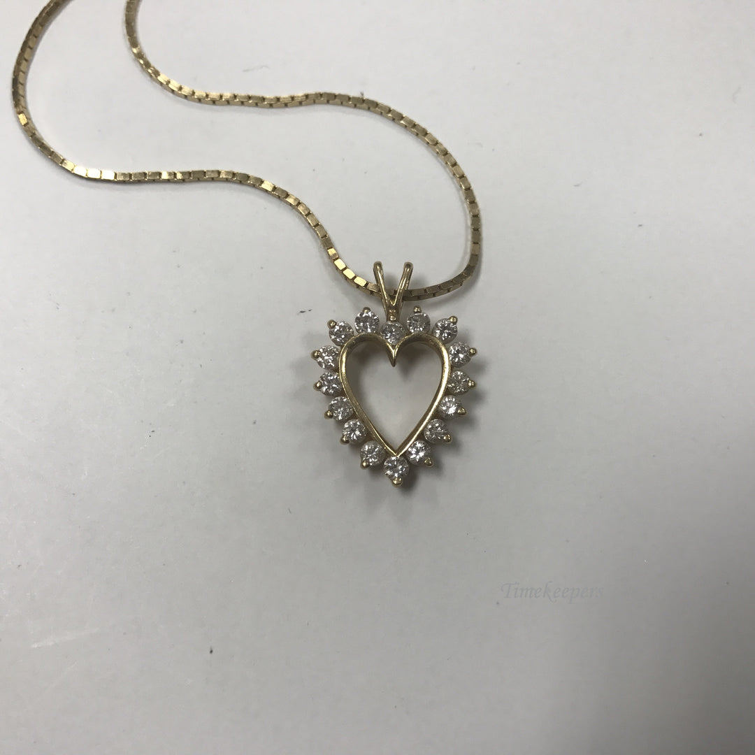 d106 Vintage 14K Yellow Gold 1CT (16) Diamond Heart Pendant 18" Chain Necklace