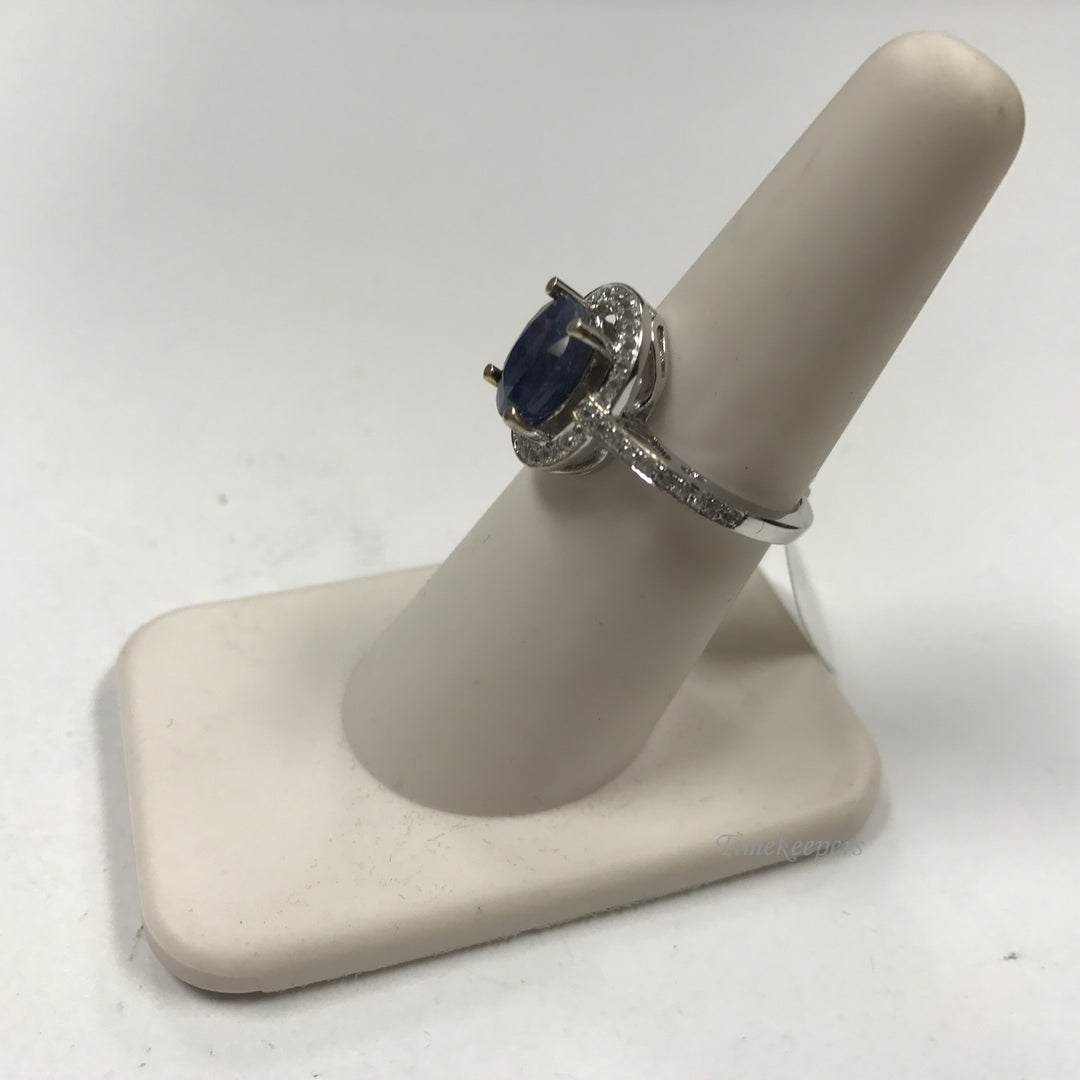 d116 Vintage Elegant Sterling Silver Oval Blue White Stone Women's Ring Sz 6