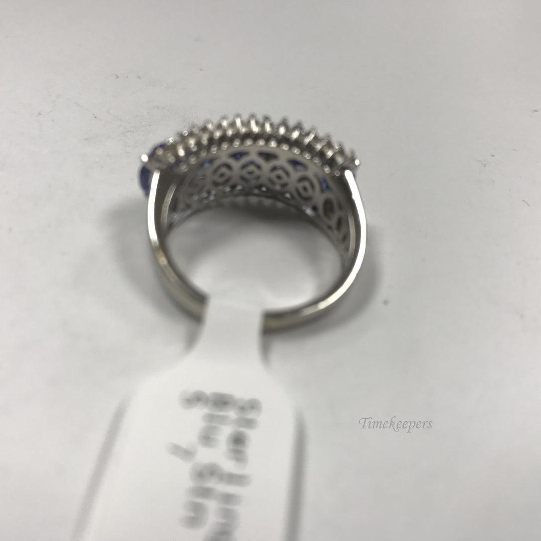 d118 Vintage Elegant Sterling Silver Blue White Multi Stones Women's Ring Sz 7