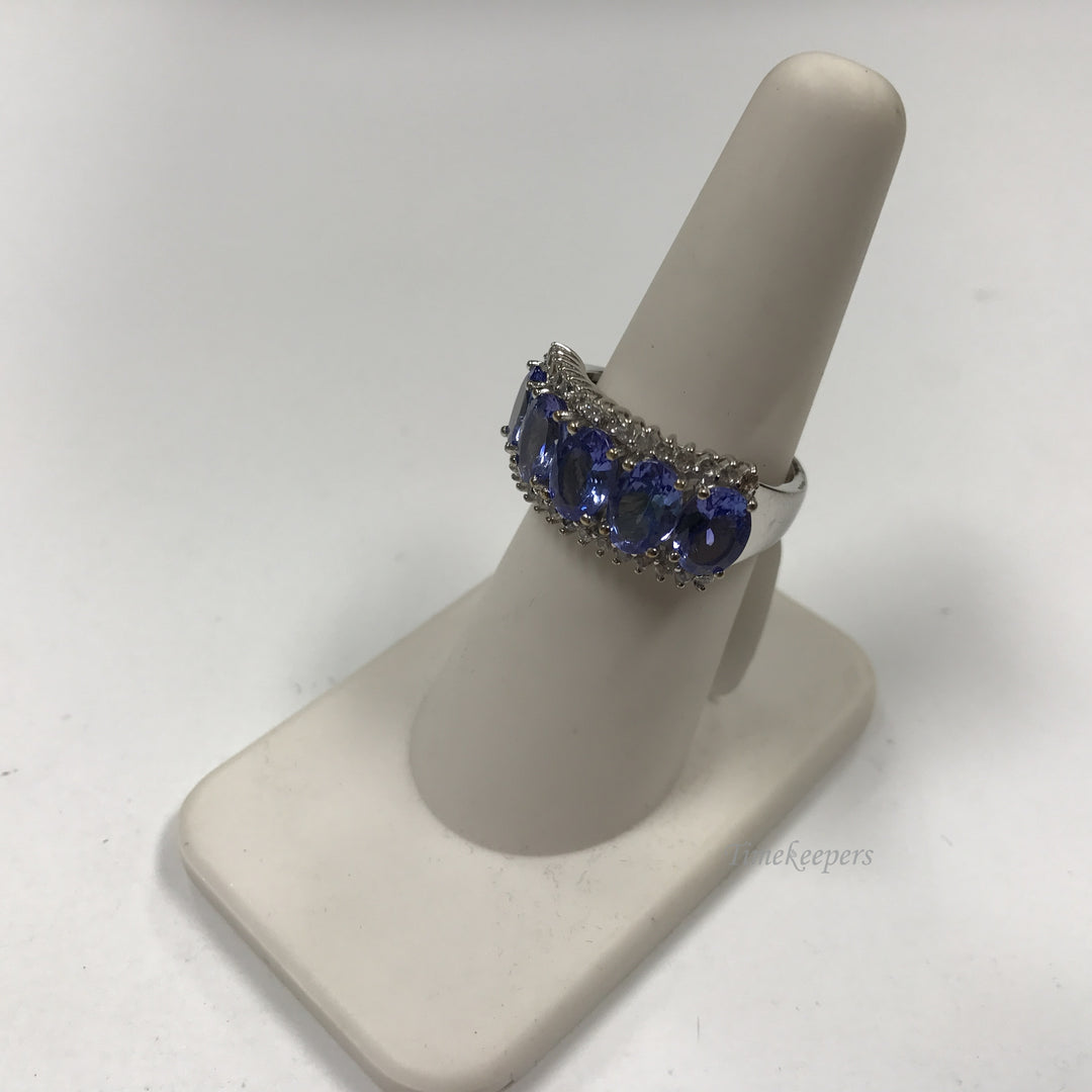 d118 Vintage Elegant Sterling Silver Blue White Multi Stones Women's Ring Sz 7