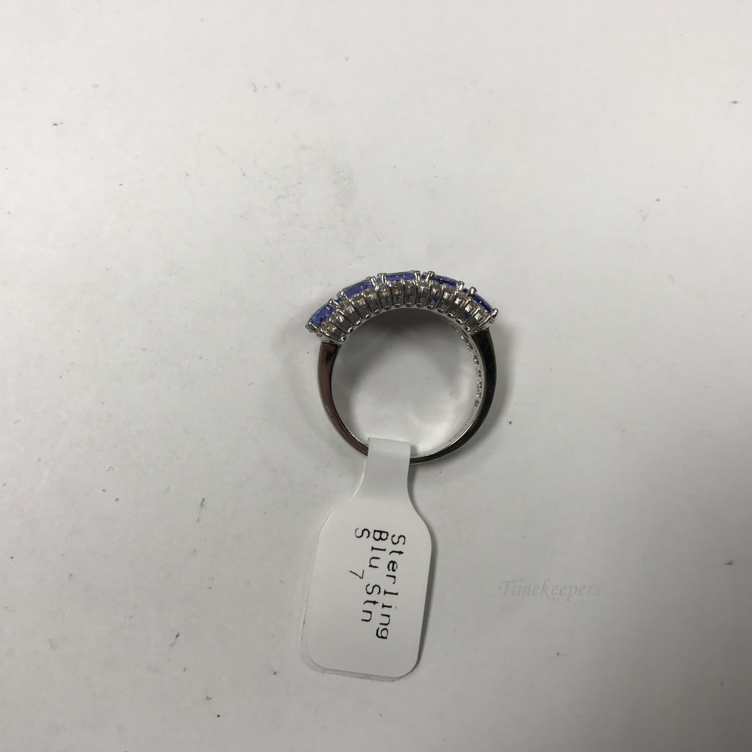 d118 Vintage Elegant Sterling Silver Blue White Multi Stones Women's Ring Sz 7