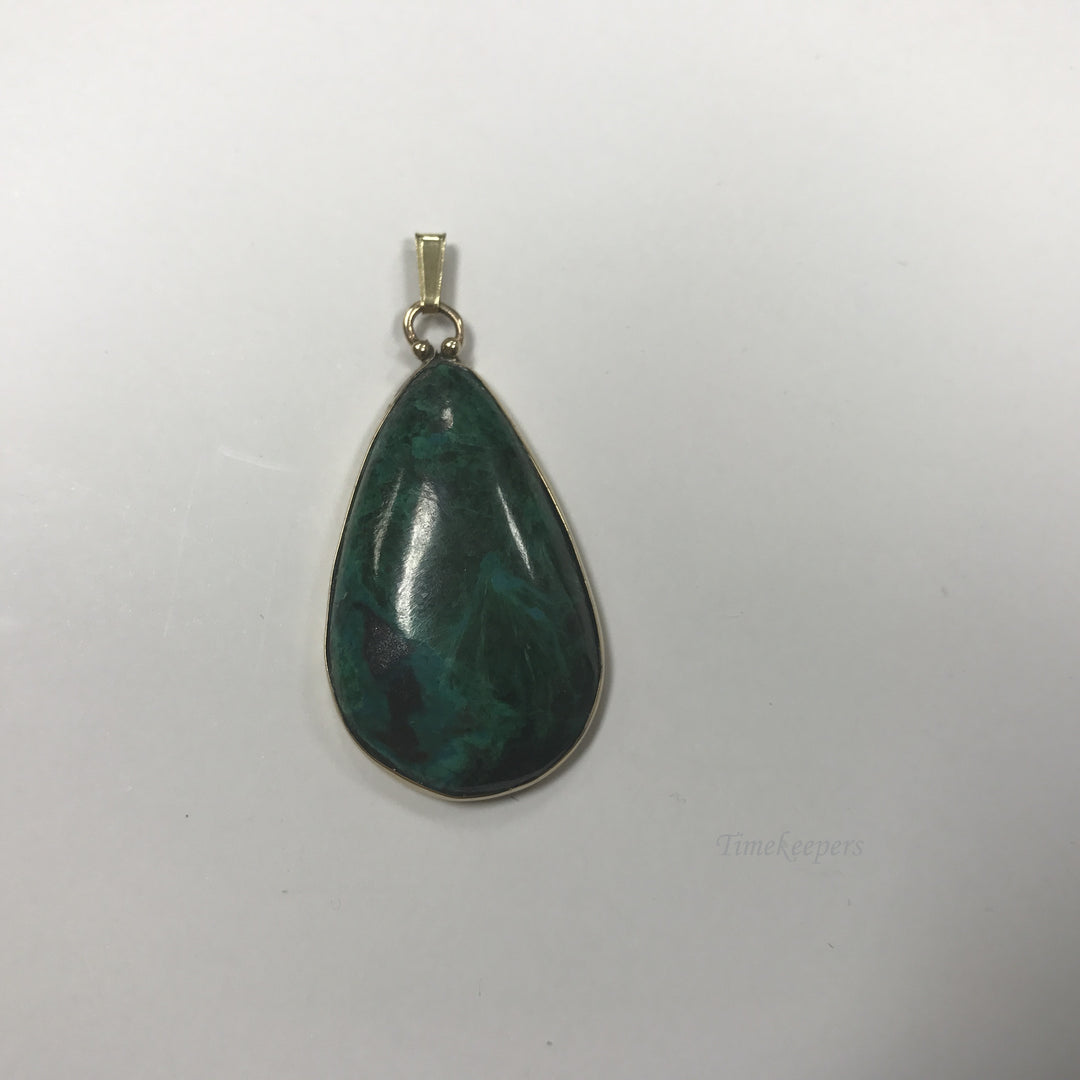 d170 Vintage Original 14K Yellow Gold Pear Shaped Chrysocolla Pendant