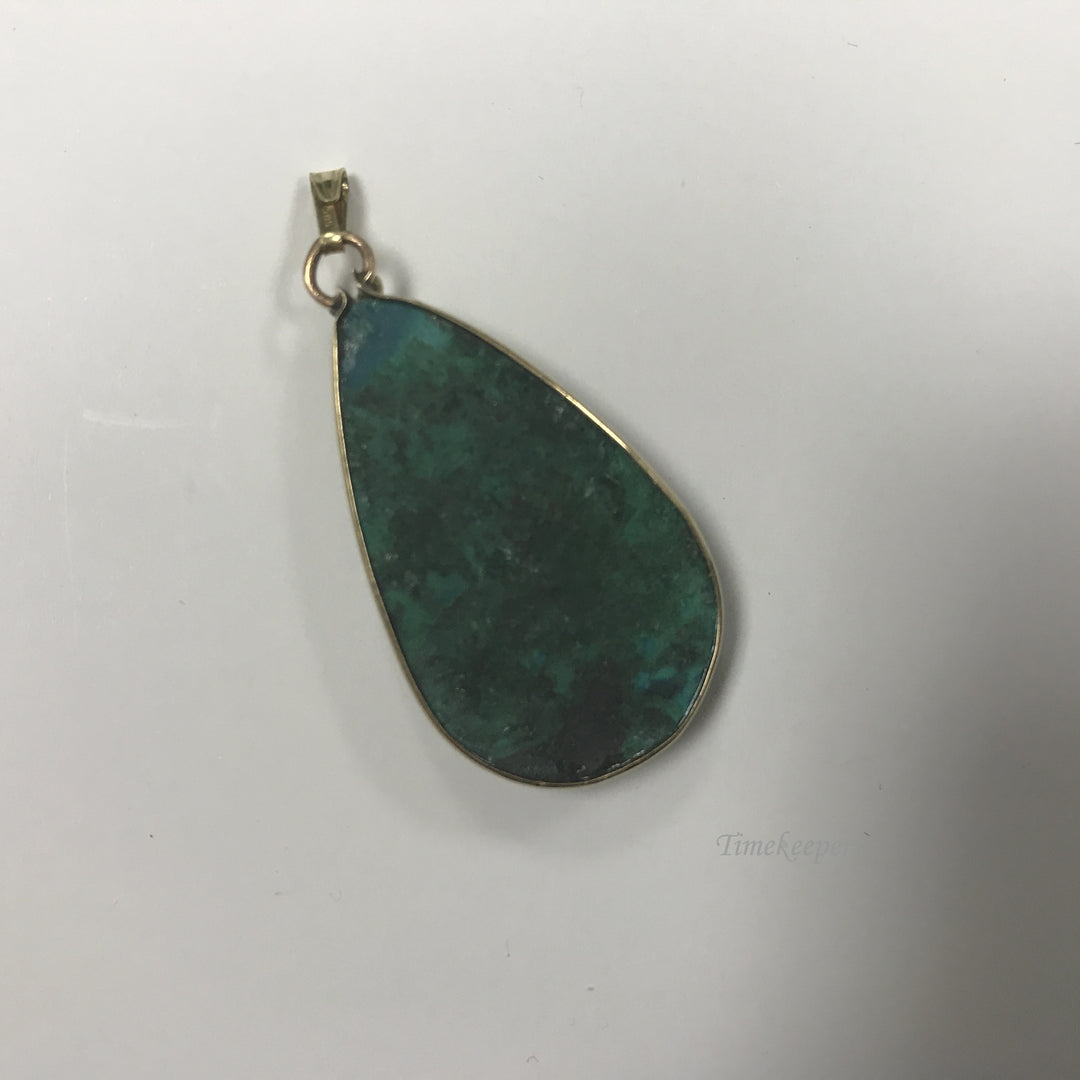 d170 Vintage Original 14K Yellow Gold Pear Shaped Chrysocolla Pendant