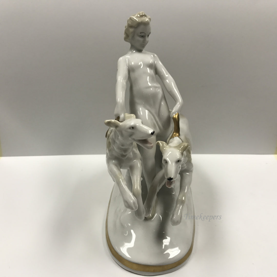 d200 Antique Original Porcelain Girl with Two Hunting Dogs Figurine Germany Made