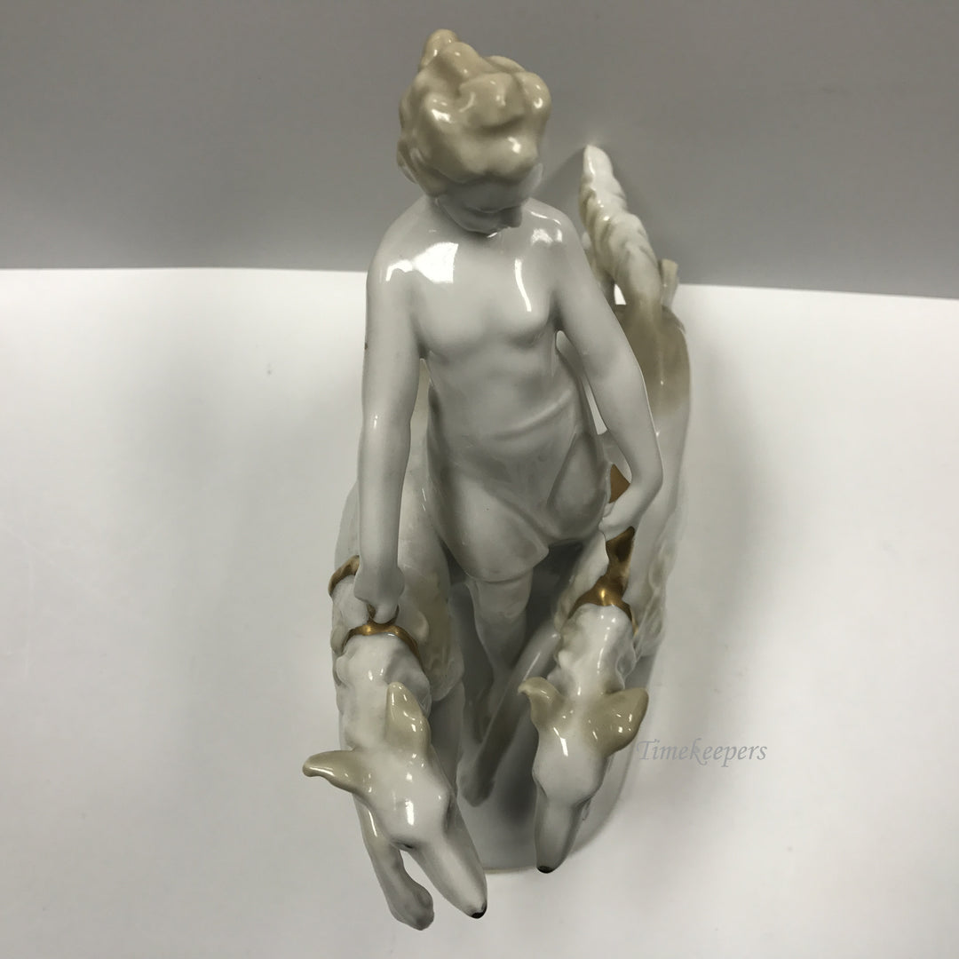 d200 Antique Original Porcelain Girl with Two Hunting Dogs Figurine Germany Made