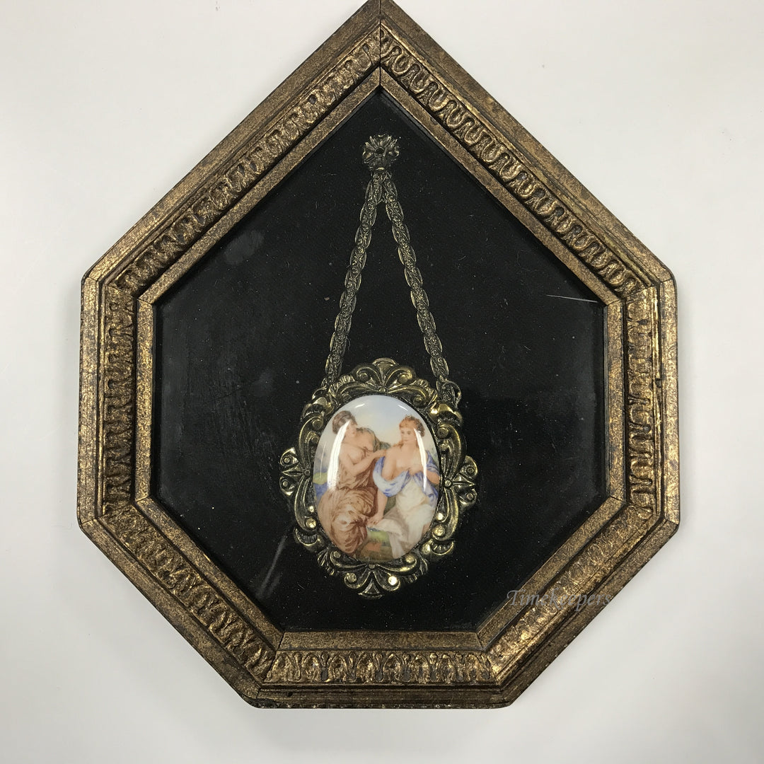 d213 Vintage Wall Art Framed Hanging Brooch Lovers Miniature Picture 1960's