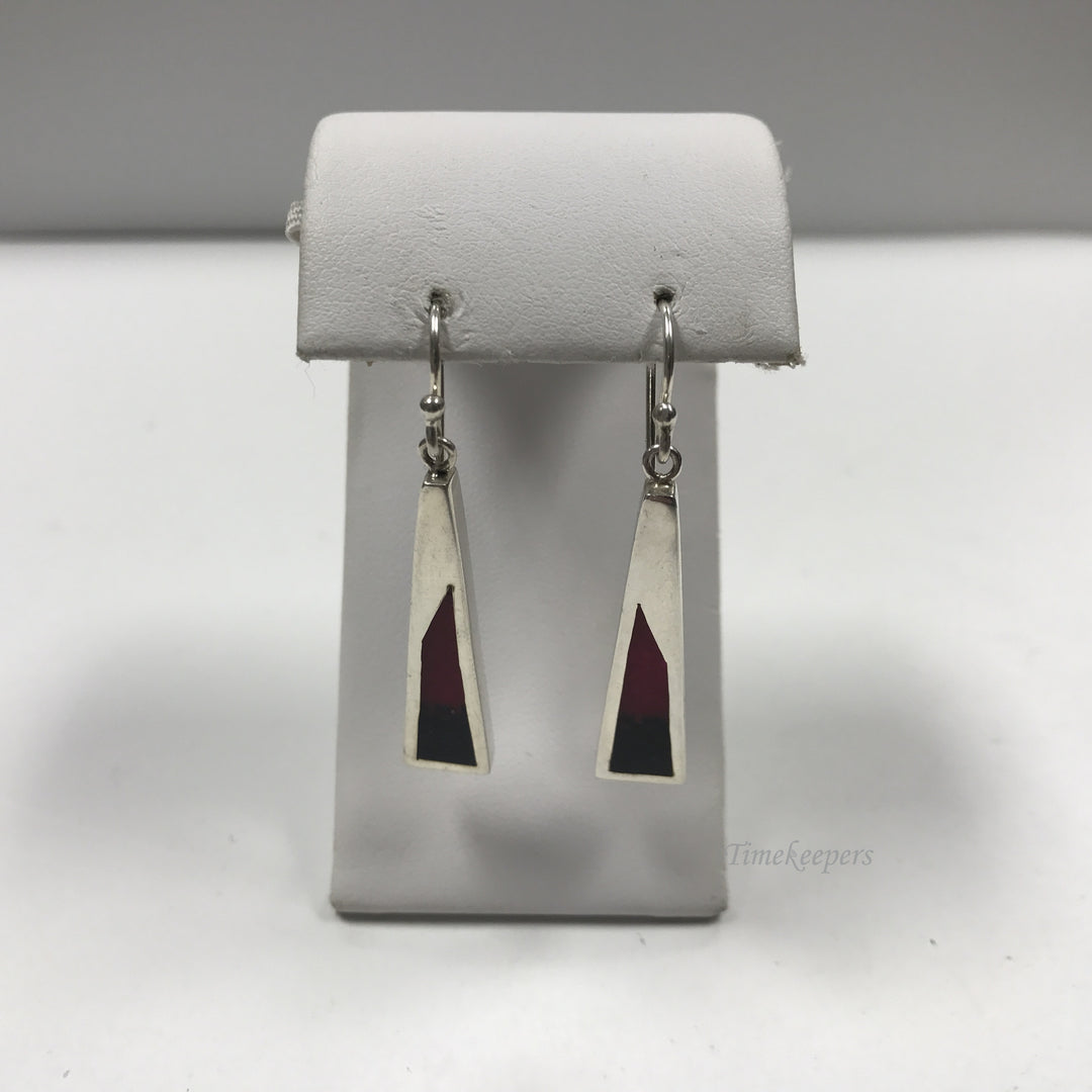 d217 Vintage Original Sterling Silver Dangle Earrings with Red/Black In-fill