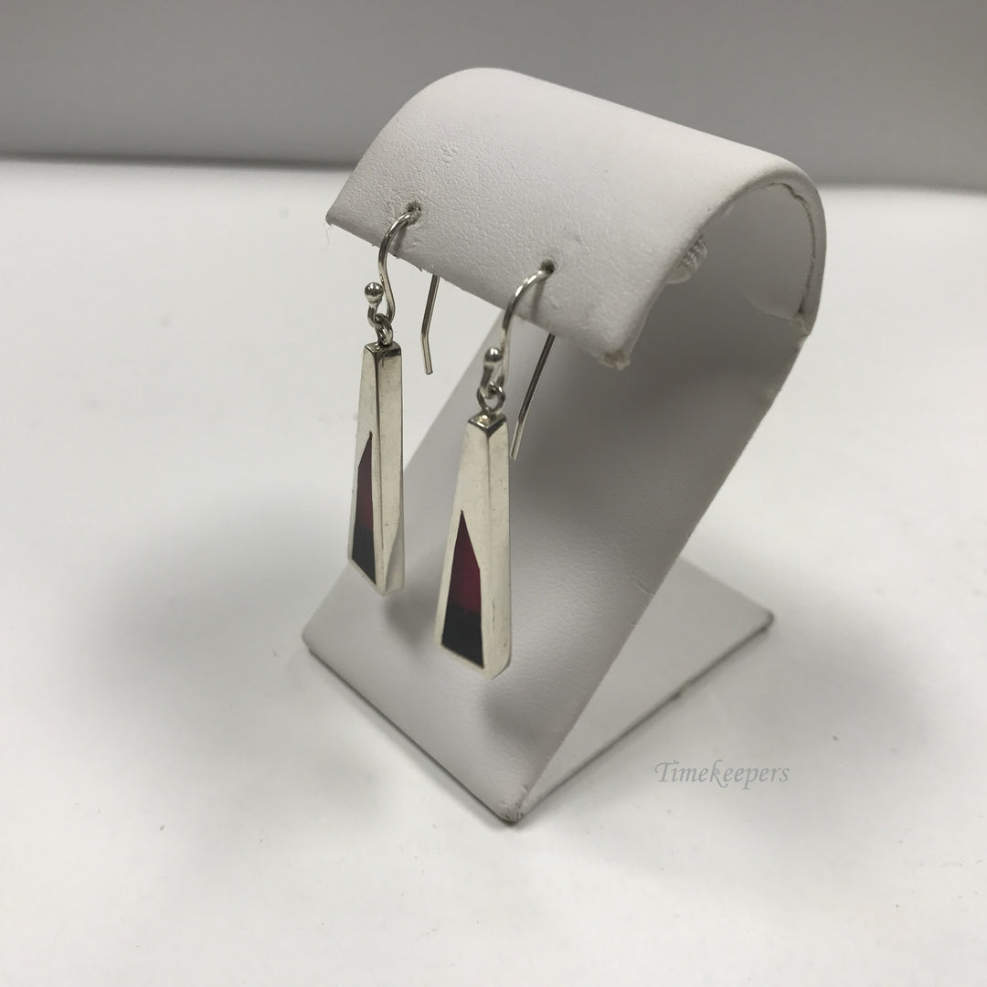 d217 Vintage Original Sterling Silver Dangle Earrings with Red/Black In-fill