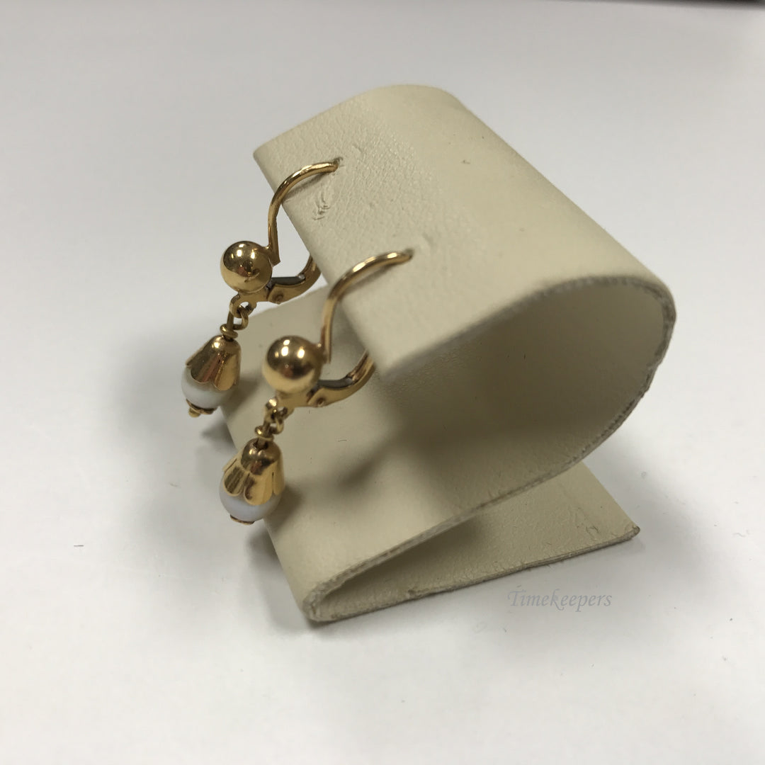 d232 Vintage Original 18K Yellow Gold Pearl Bead Drop Pierced Women's Earrings