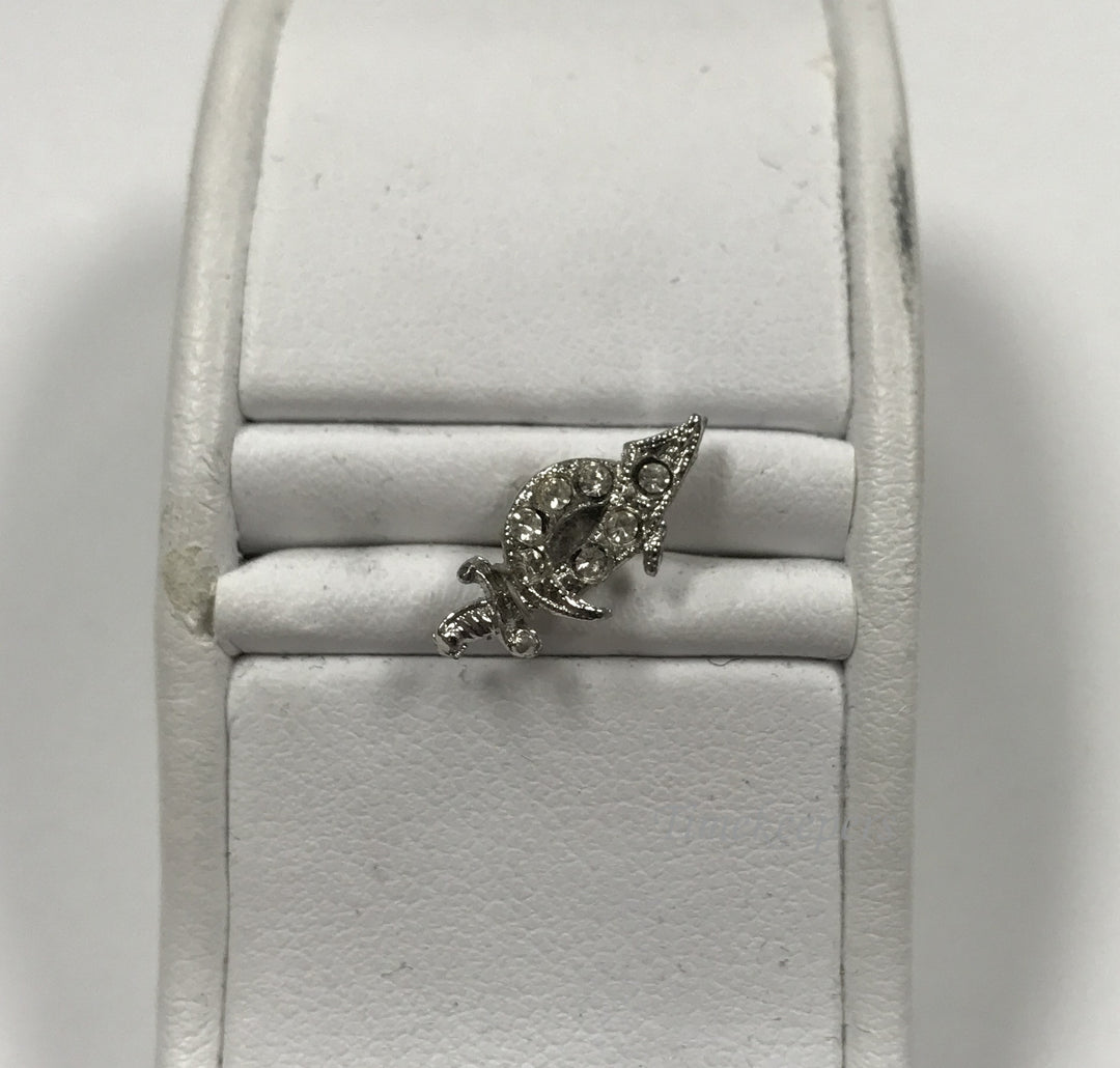 d258 Vintage Authentic Silver Tone Crescent Shriners Lapel or Hat Pin White Stone