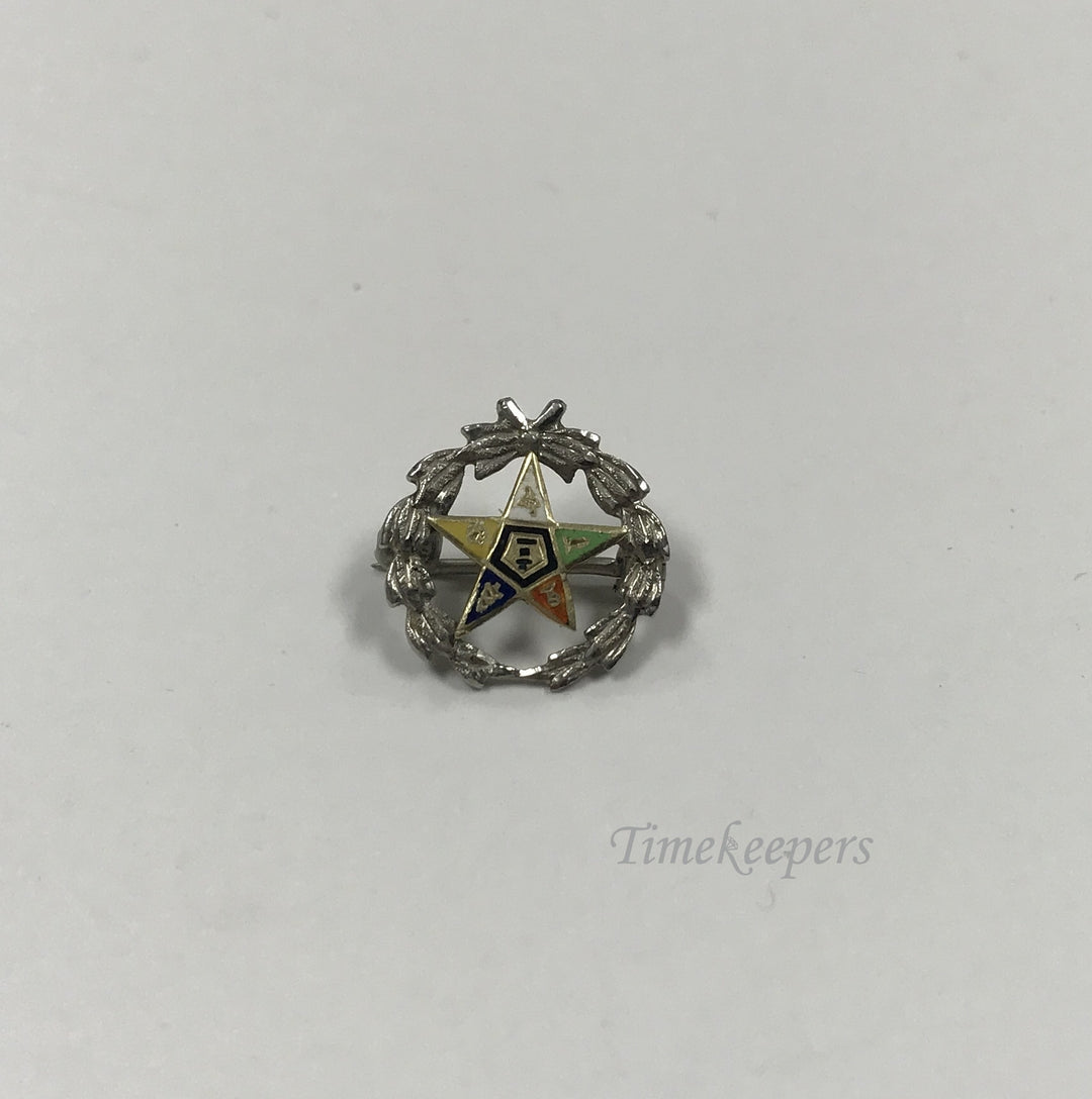 d259 Vintage Enameled 10k White Gold Eastern Star Lapel Pin Brooch