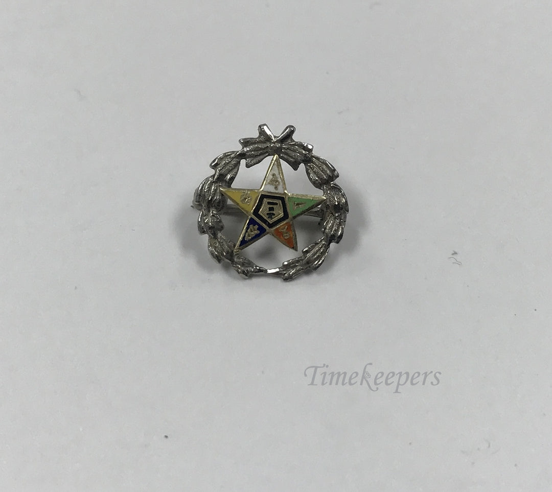 d259 Vintage Enameled 10k White Gold Eastern Star Lapel Pin Brooch