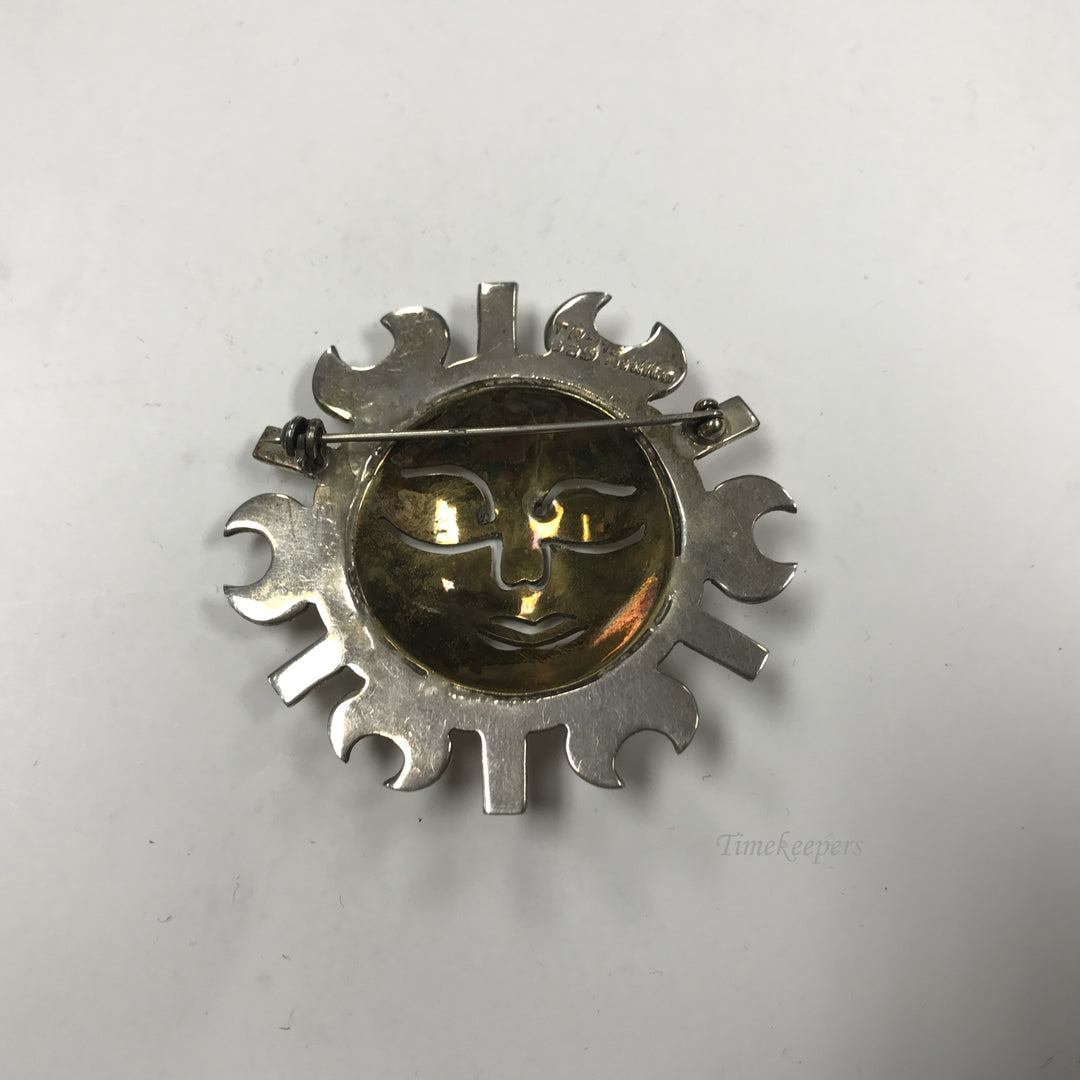 d270 Vintage Sterling Silver Smiling Sun Unisex Brooch Pin Mexico 925
