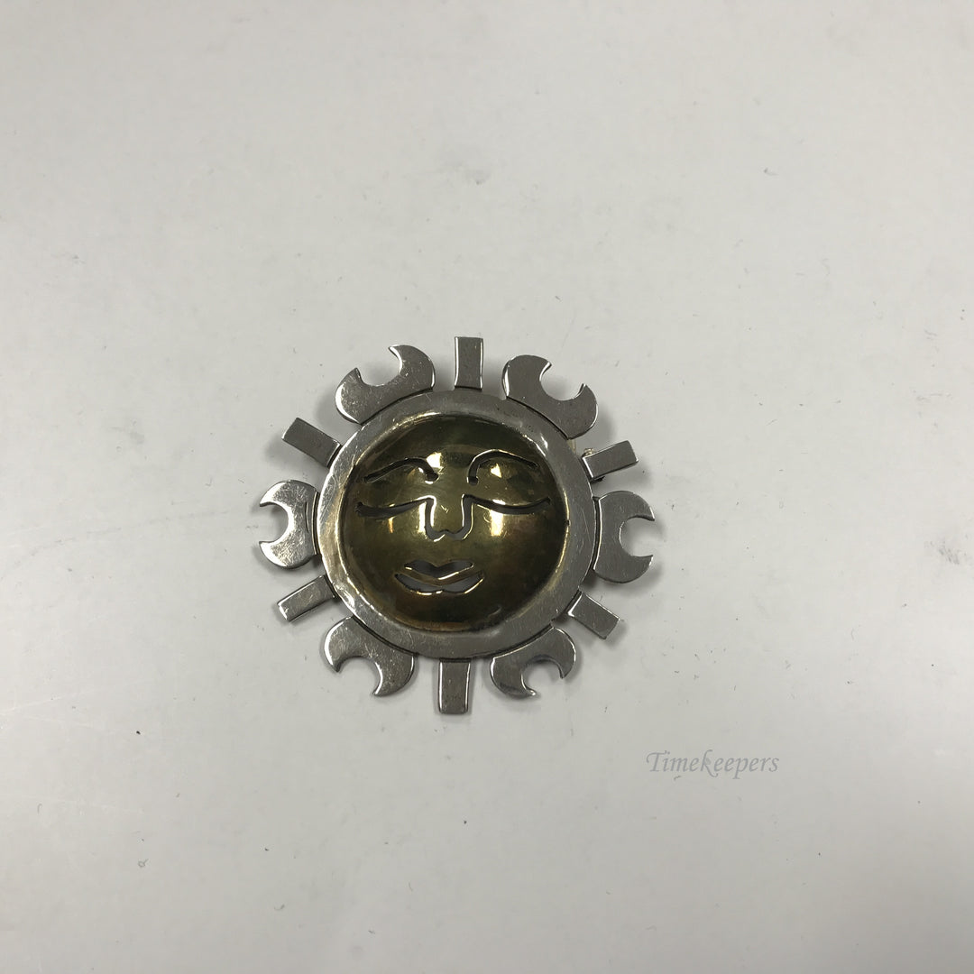 d270 Vintage Sterling Silver Smiling Sun Unisex Brooch Pin Mexico 925