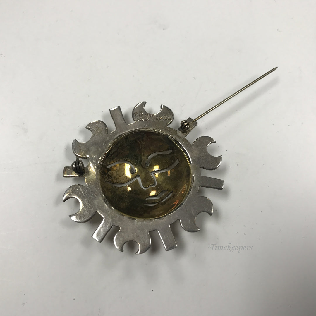 d270 Vintage Sterling Silver Smiling Sun Unisex Brooch Pin Mexico 925