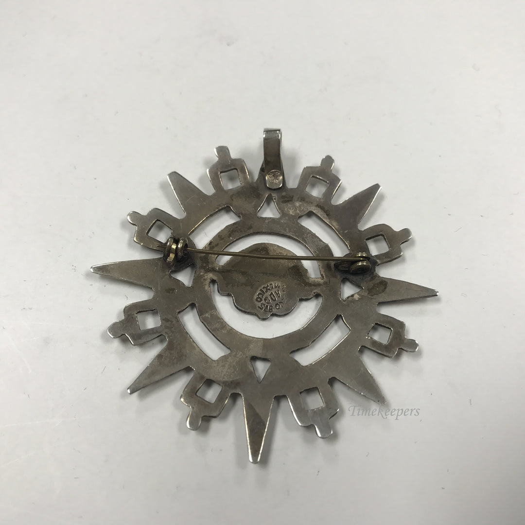 d273 Vintage Sterling Silver Mayan Calendar Circle Pendant Brooch Pin Mexico 925