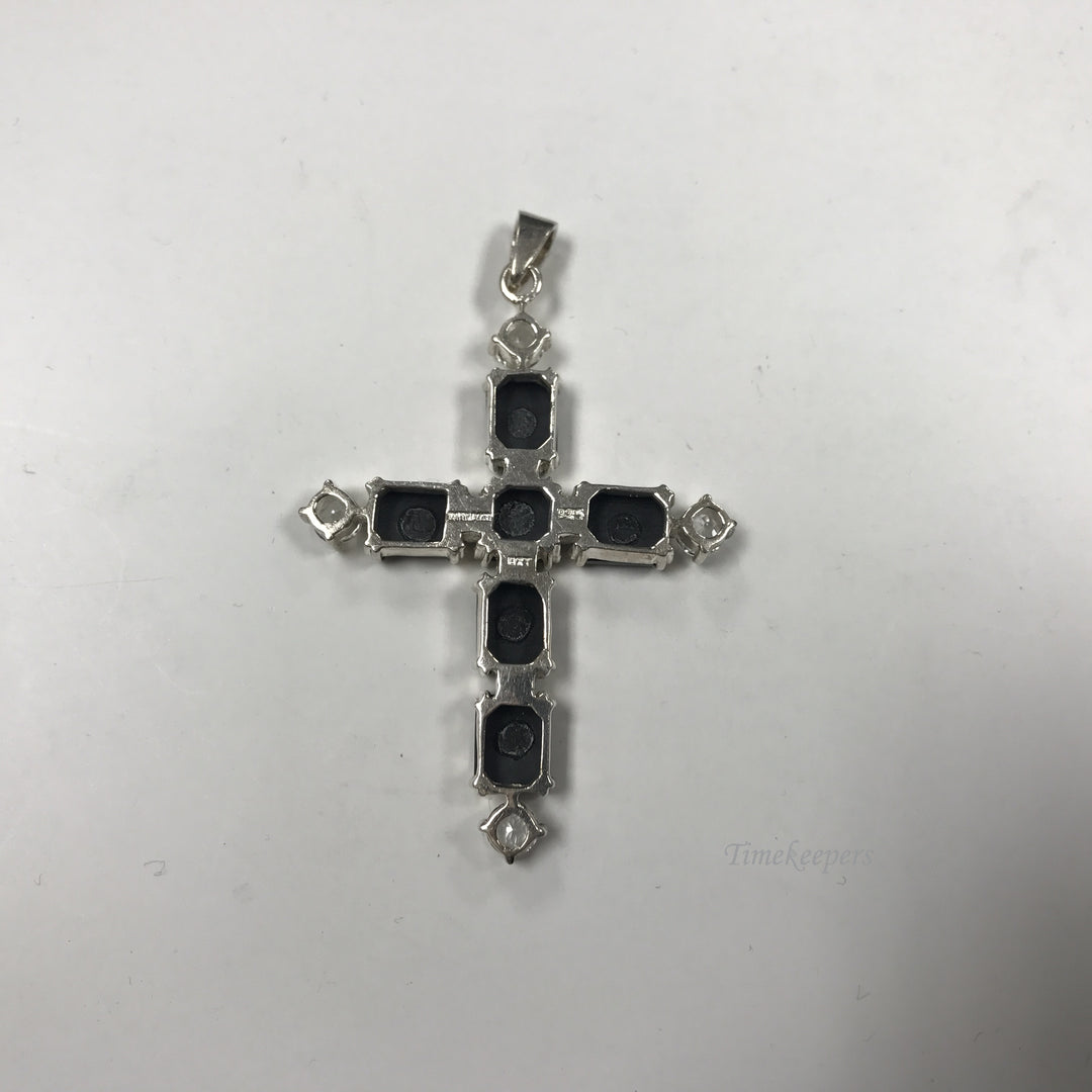 d277 Vintage Sterling Silver Black White Stone Cross Pendant Thailand 925