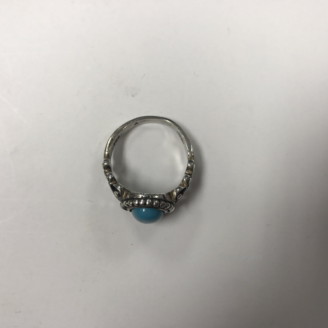 d299 Vintage Sterling Silver 925 Women's Ring Blue Stone Flower Band Size 10.5