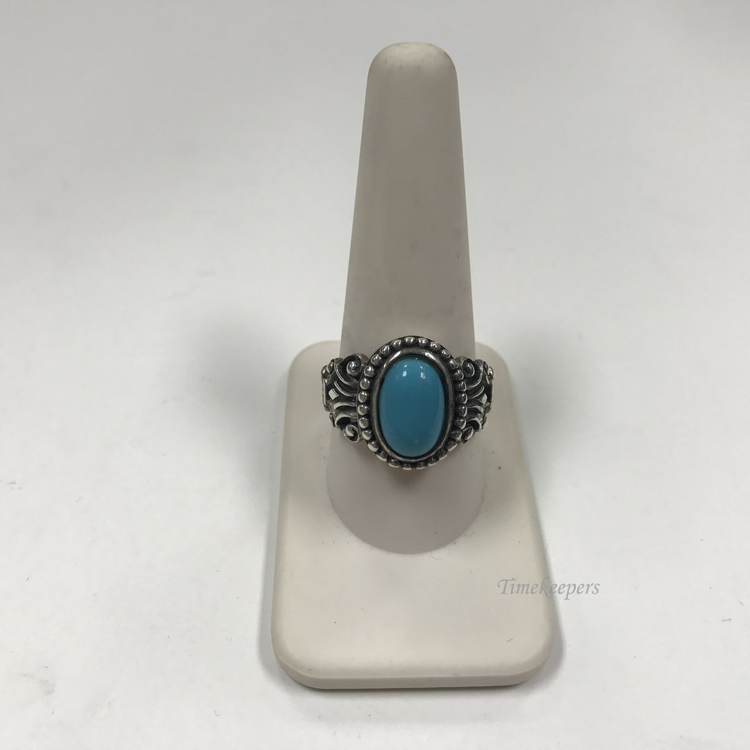 d299 Vintage Sterling Silver 925 Women's Ring Blue Stone Flower Band Size 10.5