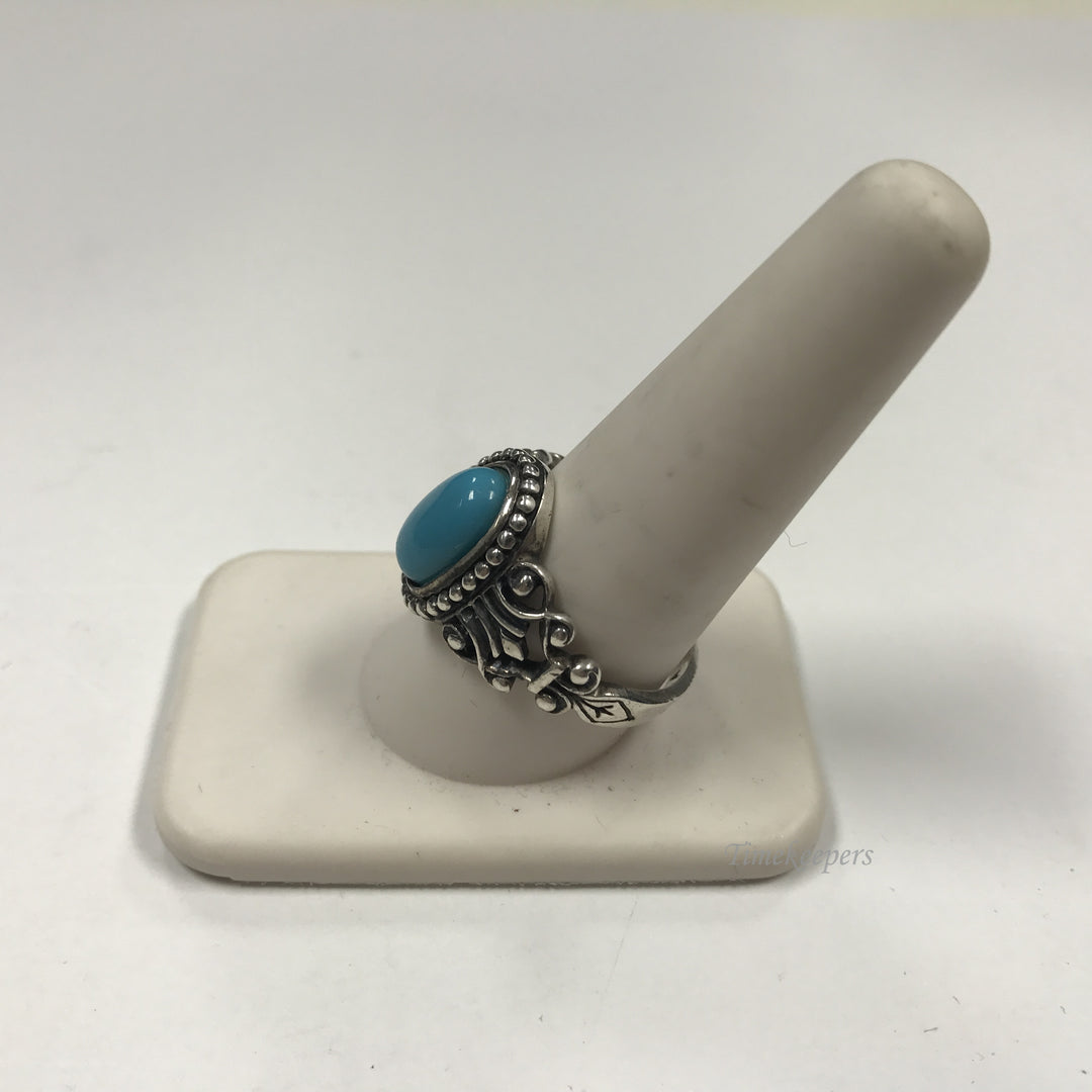 d299 Vintage Sterling Silver 925 Women's Ring Blue Stone Flower Band Size 10.5