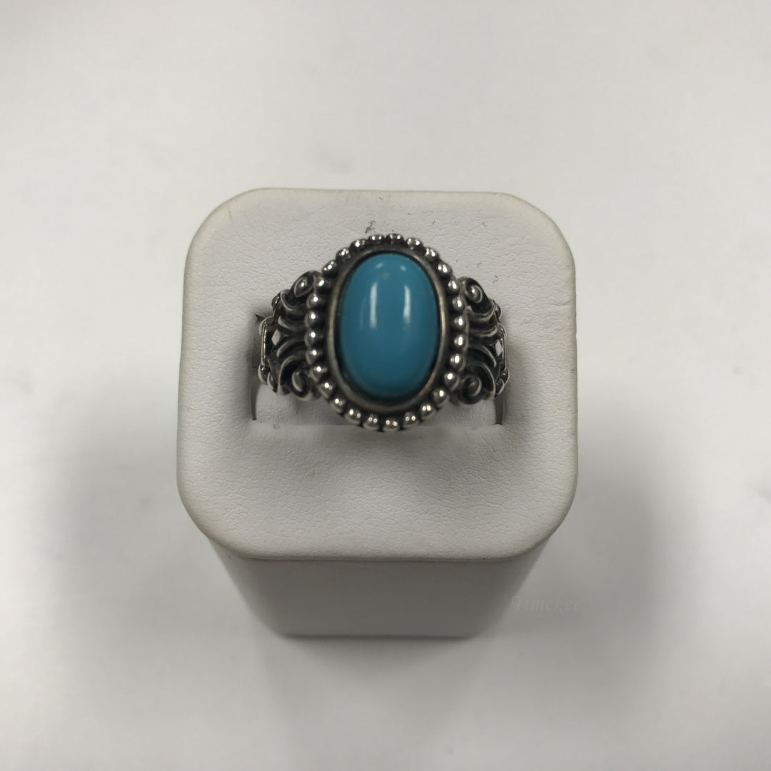 d299 Vintage Sterling Silver 925 Women's Ring Blue Stone Flower Band Size 10.5