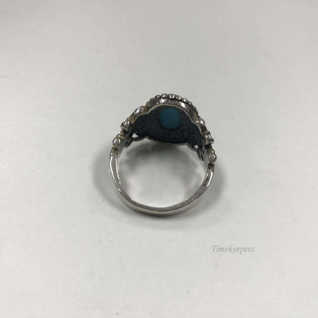 d299 Vintage Sterling Silver 925 Women's Ring Blue Stone Flower Band Size 10.5