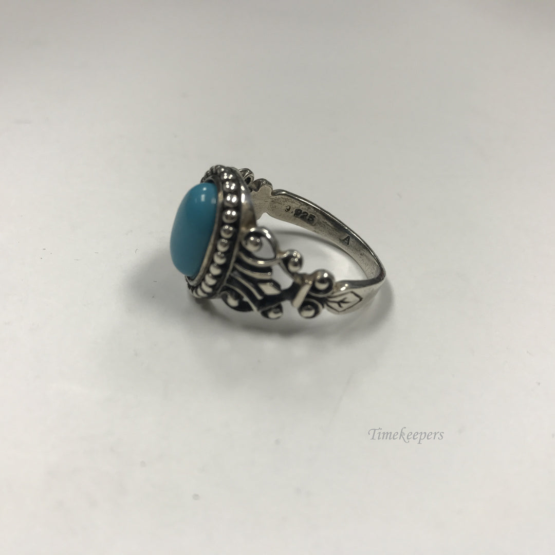 d299 Vintage Sterling Silver 925 Women's Ring Blue Stone Flower Band Size 10.5