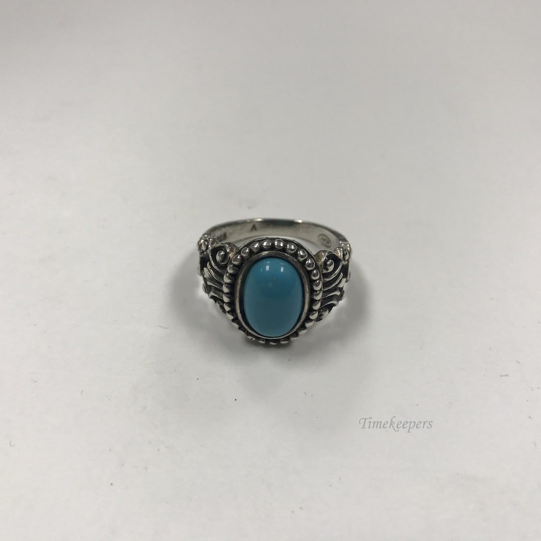 d299 Vintage Sterling Silver 925 Women's Ring Blue Stone Flower Band Size 10.5