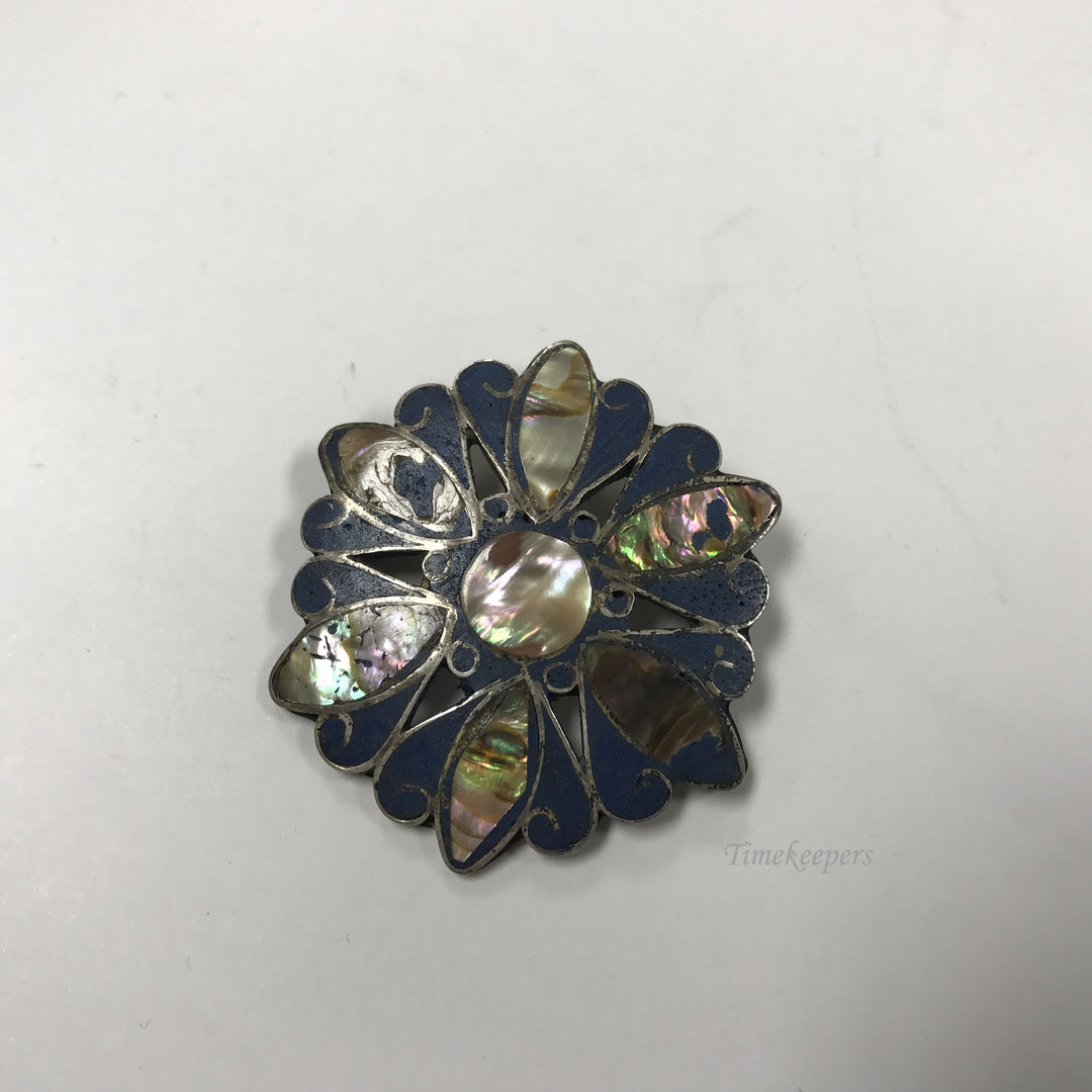 d322 Vintage Original Mother of Pearl Silver Inlaid Brooch Pendant 1930's Mexico