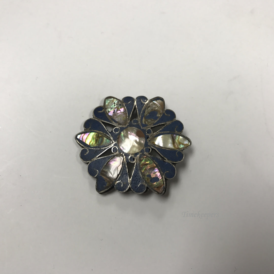 d322 Vintage Original Mother of Pearl Silver Inlaid Brooch Pendant 1930's Mexico