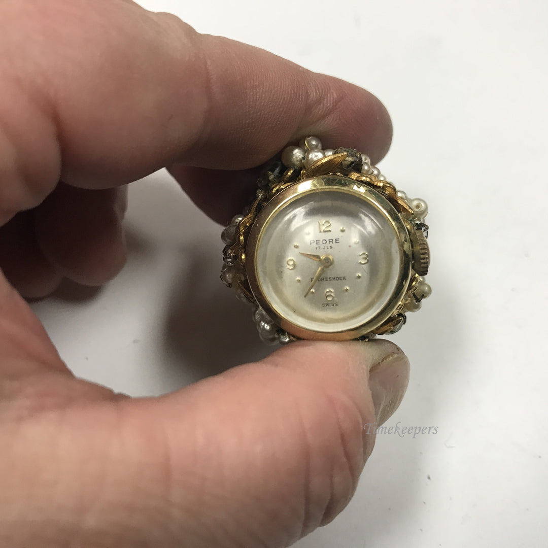 d366 Original Vintage Pedre Swiss 17J Gold Filled Filigree Pearl Pendant Watch