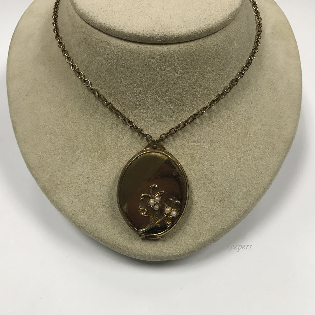 d376 Vintage Original Gold Filled Oval 2 Picture Locket Pendant 18" Necklace