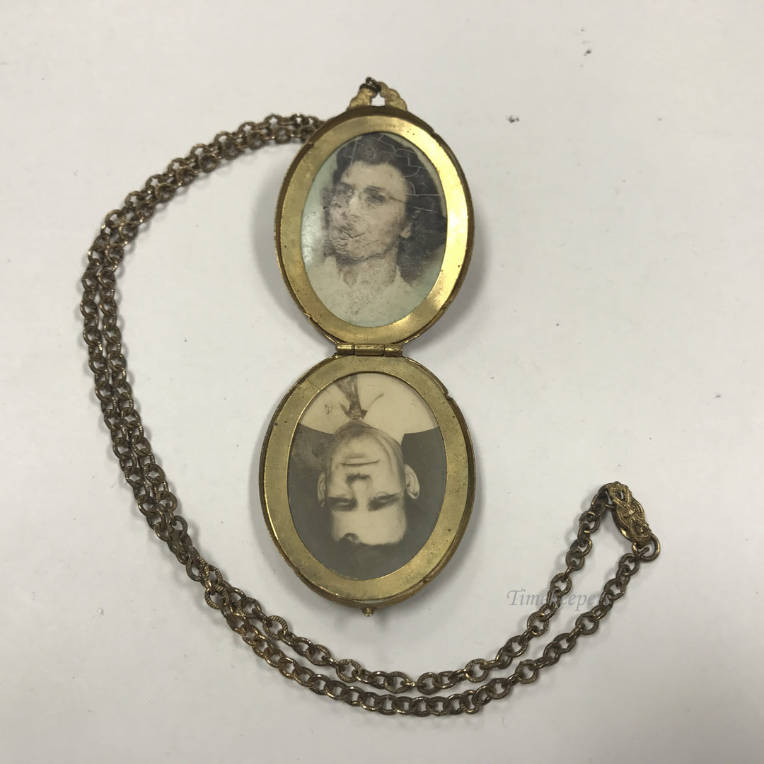 d376 Vintage Original Gold Filled Oval 2 Picture Locket Pendant 18" Necklace