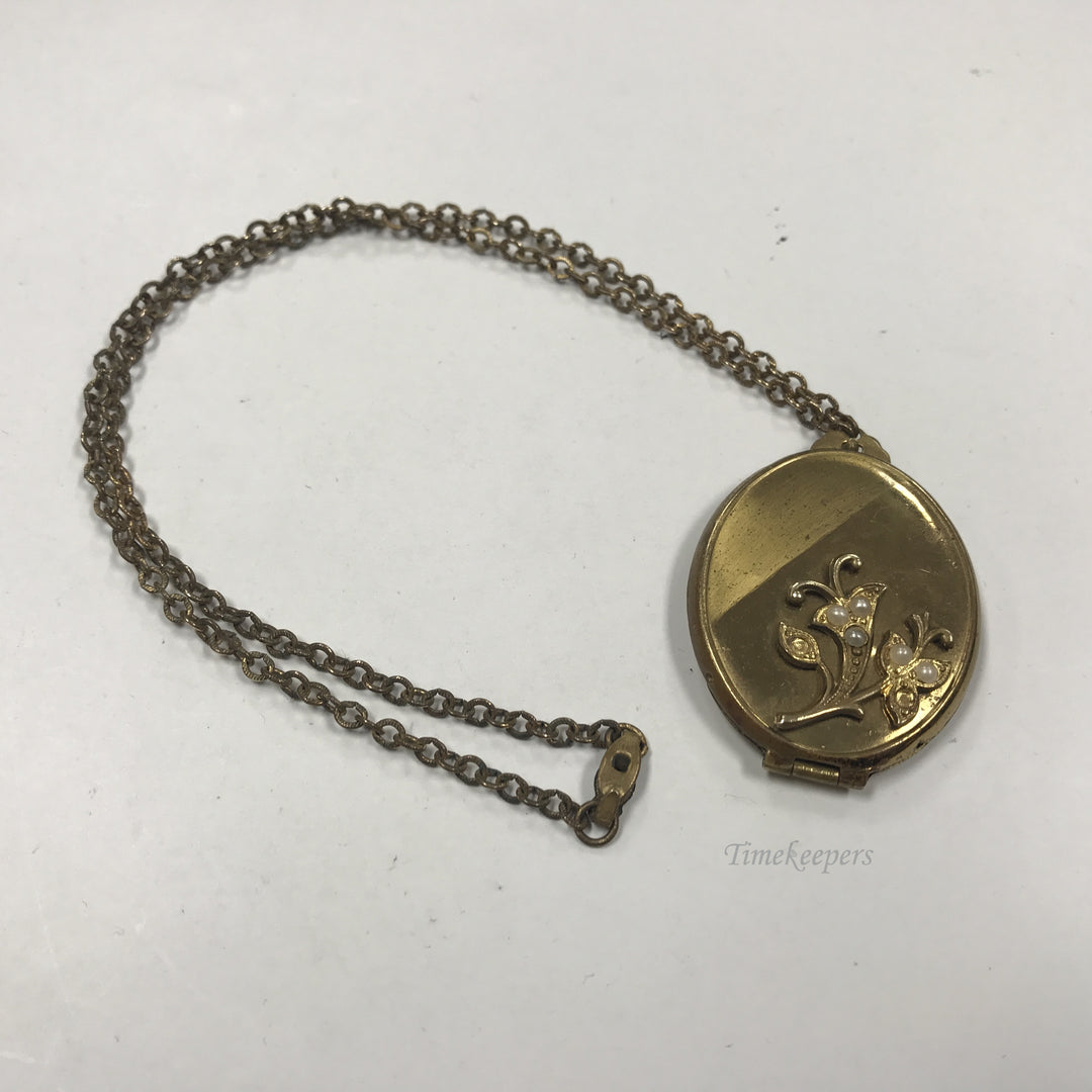 d376 Vintage Original Gold Filled Oval 2 Picture Locket Pendant 18" Necklace