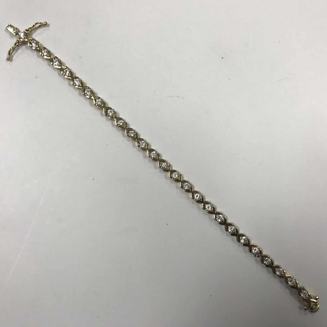 d379 Vintage Original Sterling Silver Gold Wash White Stones Women's Bracelet