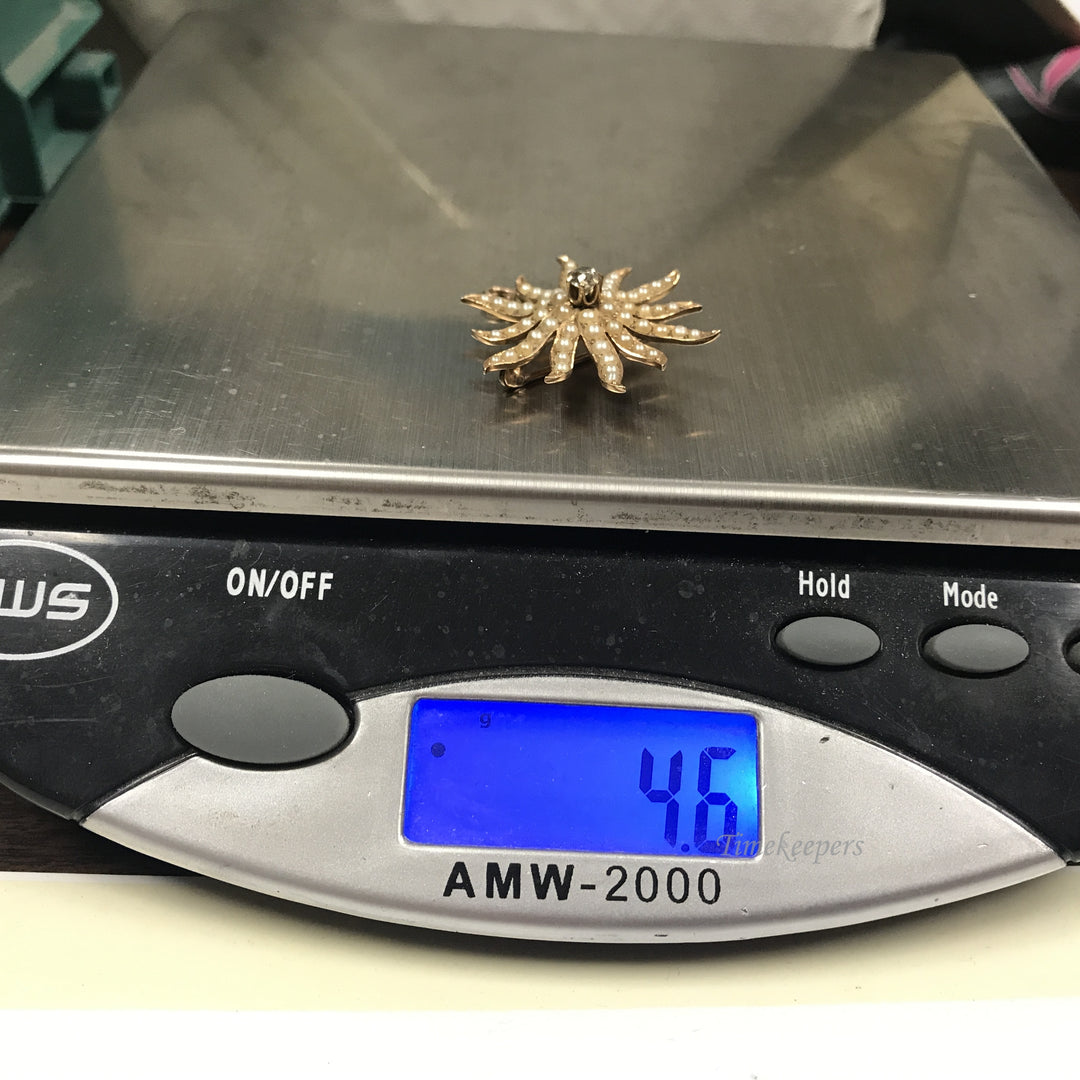 d398 Vintage 14K Yellow Gold Charm Pendant Brooch Seed Pearls Diamond .25TCW