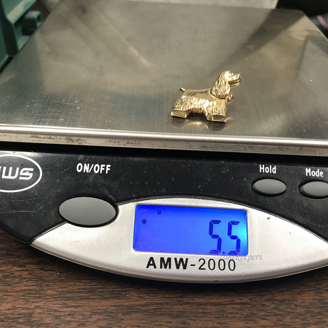 d400 Vintage 14K Yellow Gold Brooch Dog with Green Stone Eyes