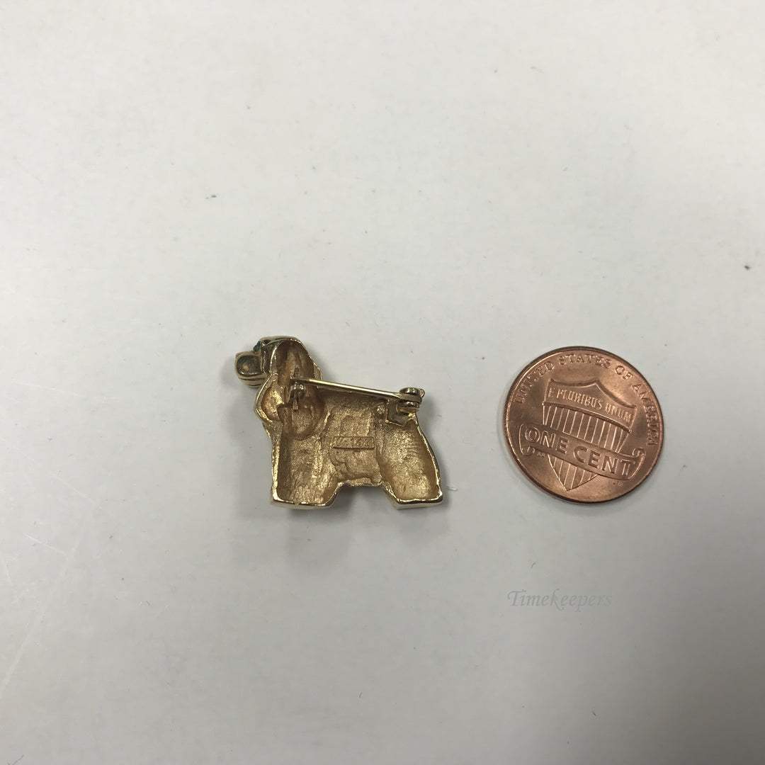 d400 Vintage 14K Yellow Gold Brooch Dog with Green Stone Eyes