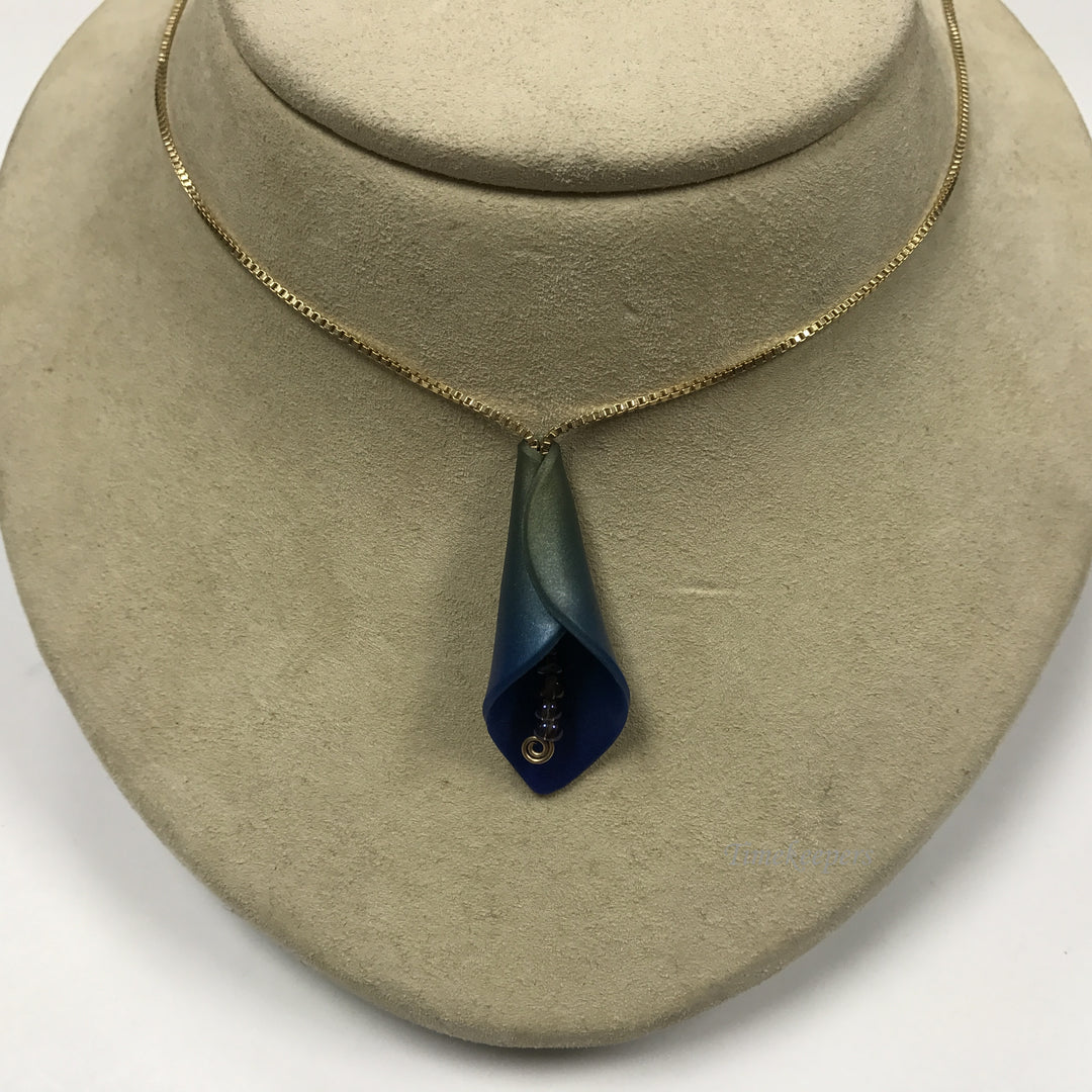 d478 Vintage Gold Filled Flower Lily Pendant Chain Necklace Adjustable Leigh