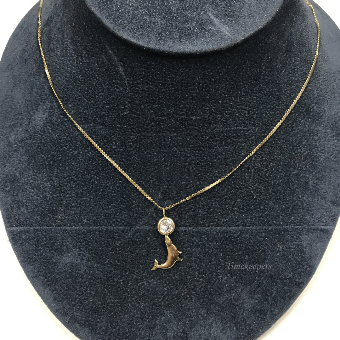 d480 Vintage 14K Yellow Gold CZ Sea Lion Pendant Chain Necklace 16" long
