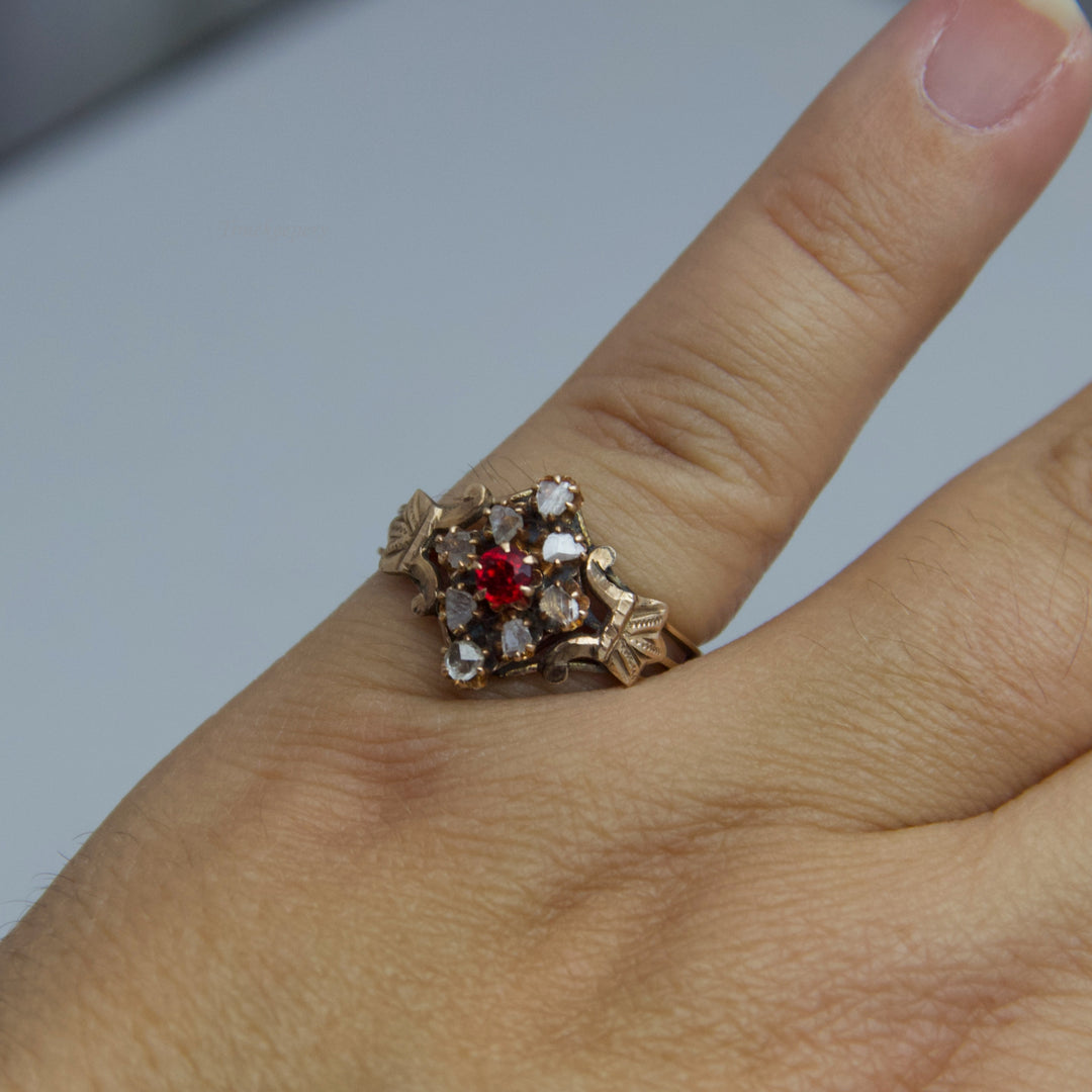 d513 14kt Yellow Gold Diamond &amp; Ruby Ring