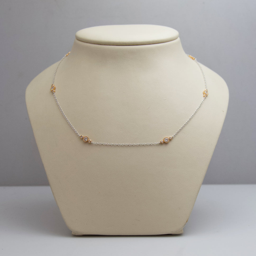 d542 18k Rose Gold &amp; White Gold Diamond Necklace