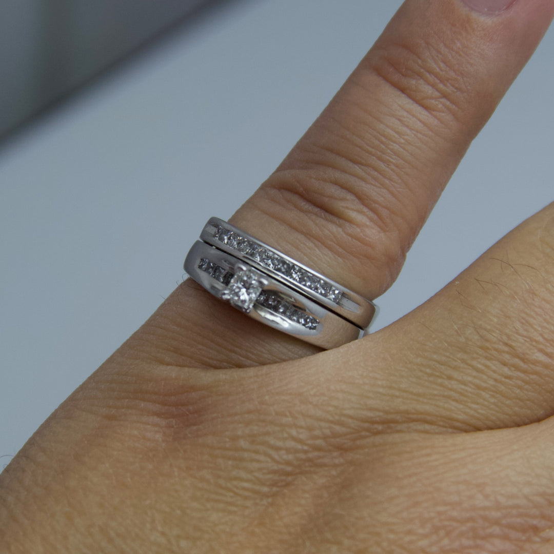 d593 14k White Gold Diamond Wedding Set